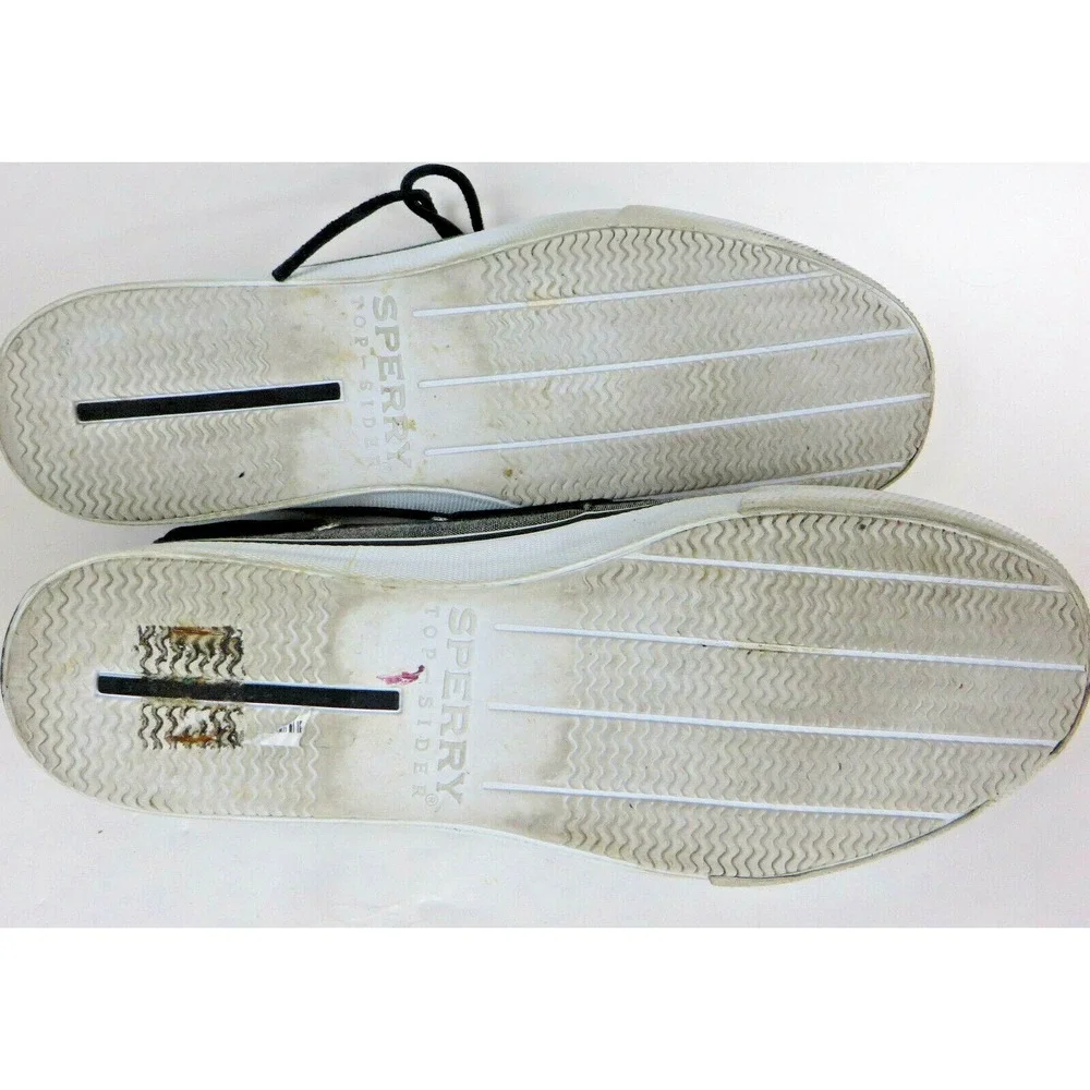 Mens Sperry Top-Sider Black & Gray Leather & Canvas Boat Dock Shoes Size 9.5 M
